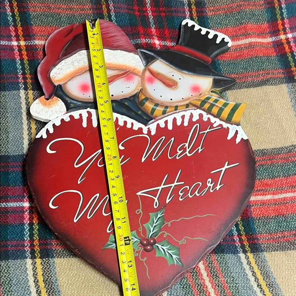 Festive Snowman Heart Wall Decor Plaque
